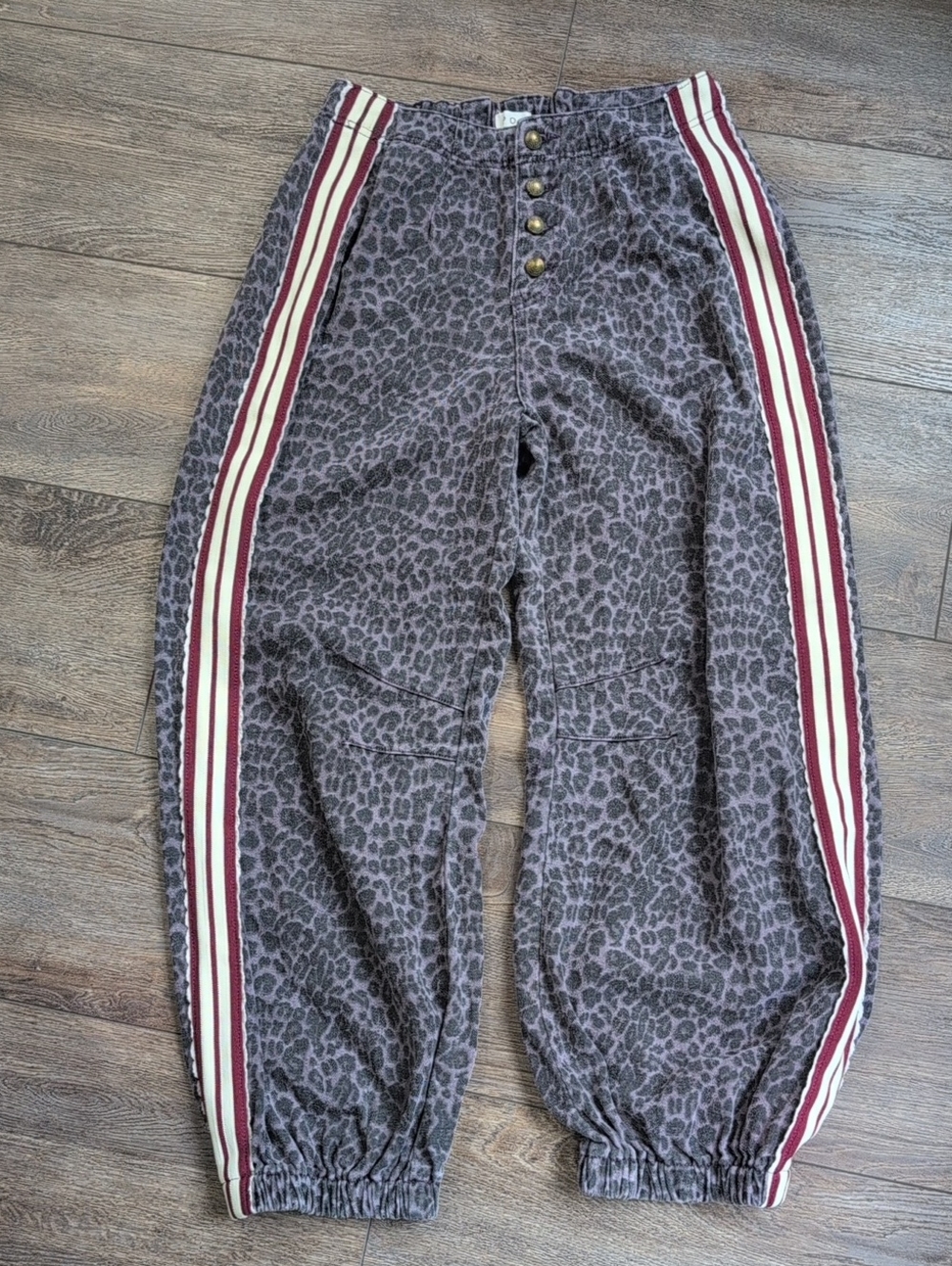 POL Leopard Print Joggers with Maroon & Cream Side Stripes